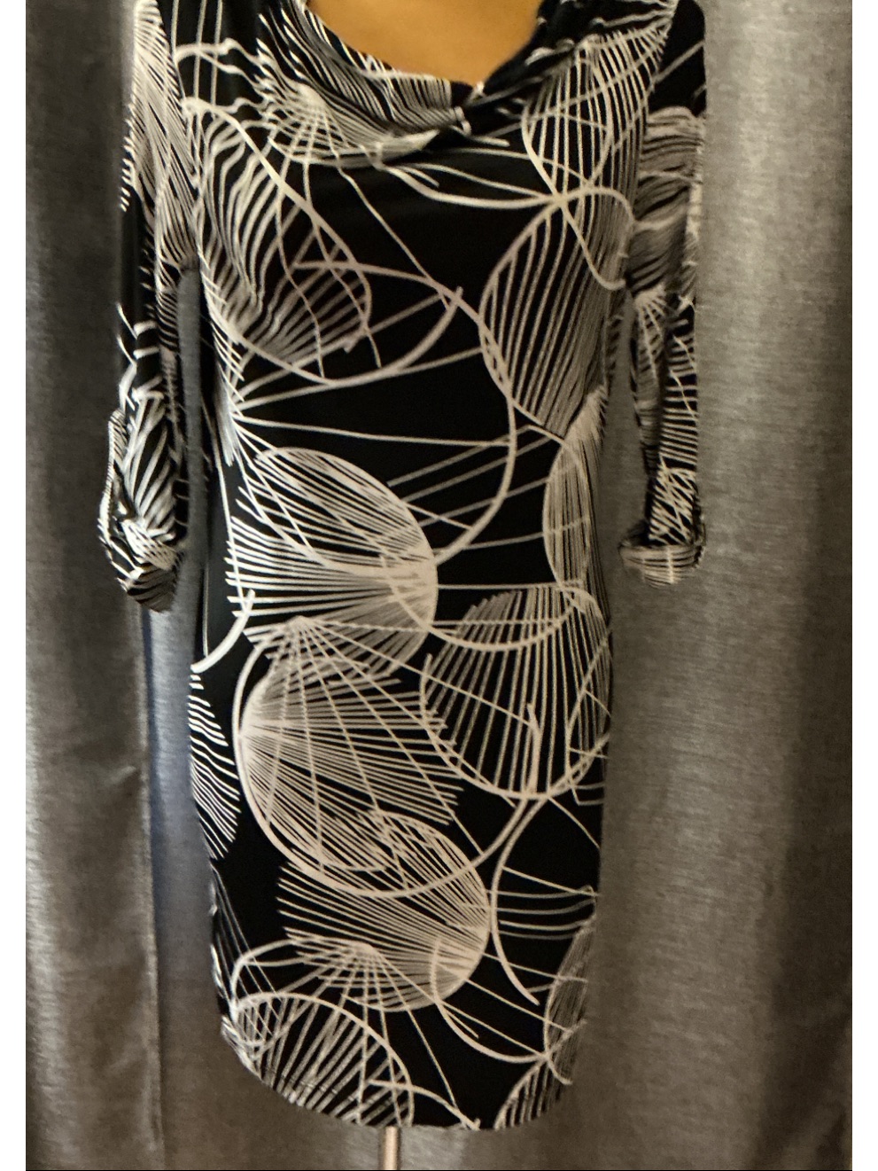 Banana Republic Black & White Cowl Neck Printed Midi Dress